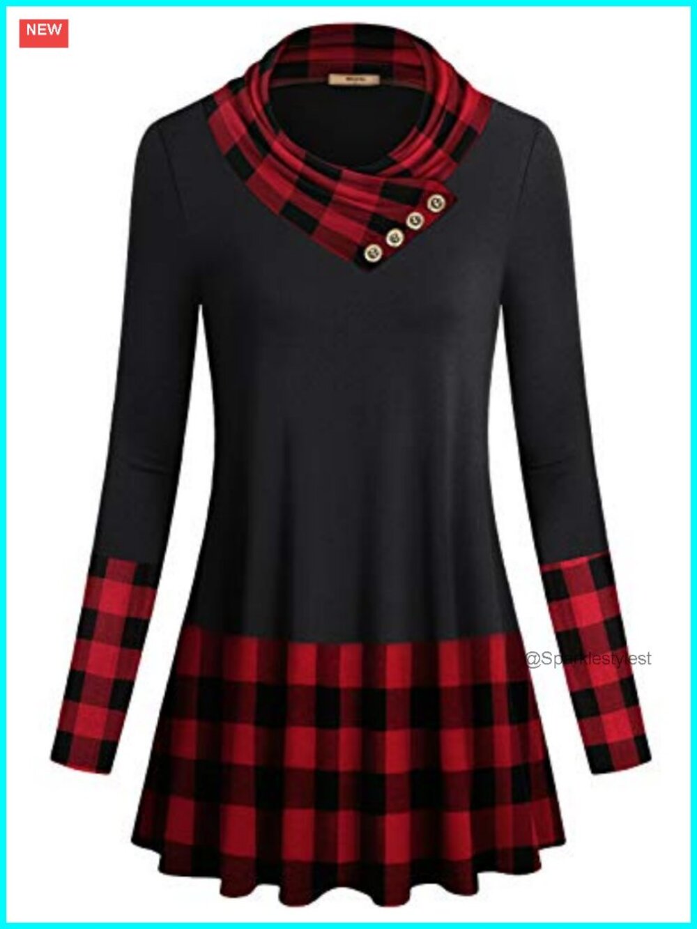 Long Sleeve Cowl Neck Form Fitting Tunic Top Blouse Button Accent